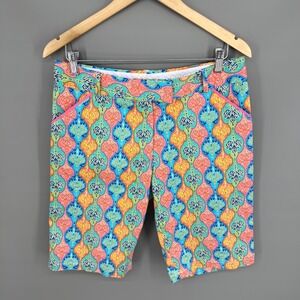 Peter Millar Bermuda Golf Shorts Wmn 8 Multicolor‎ Damask Paisley Cotton Stretch